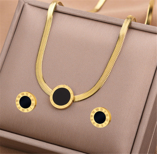 Aretes de Titanio con Incrustaciones Redondos - Cadena de Clavícula Elegante