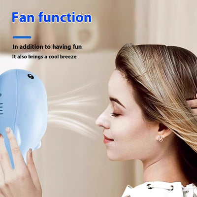 Pink whale-shaped electric fan suspension blower cat toy with two floating balls, powered by USB. - Image 10