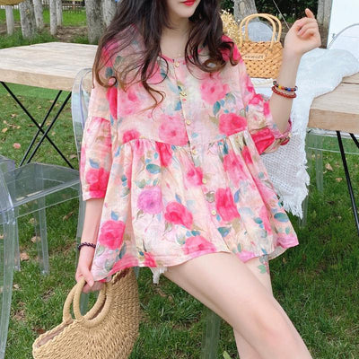 Blusa Vintage Cuello Muñeca Manga Abullonada - Modelo Holgado Verano - Image 3