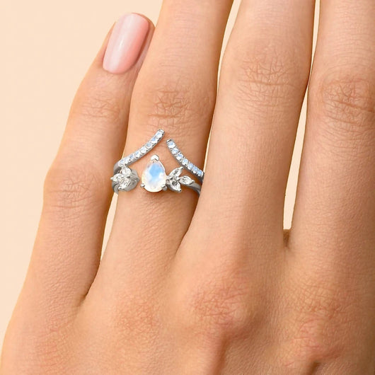Anillo de Plata con Gota de Agua y Doble Capa de Diamantes para Mujer - Image 7