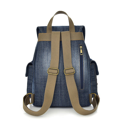Mochila Denim Retro con Cordón y Bolsillos Funcionales para Mujer - Image 5