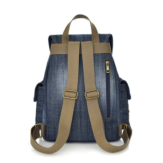 Mochila Denim Retro con Cordón y Bolsillos Funcionales para Mujer - Image 5