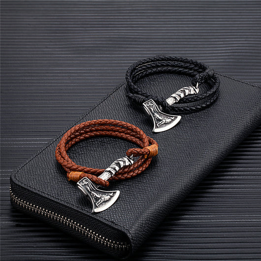 Pulsera de Cuero Trenzado Doble con Acero Inoxidable - Estilo Vintage para Hombre - Image 3