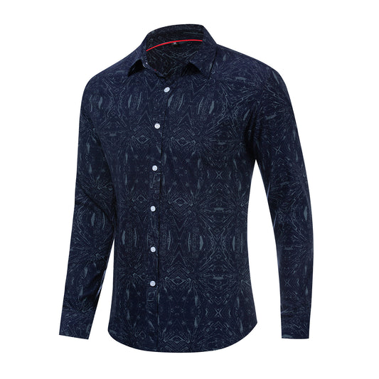 Camisa Casual de Algodón con Estampado para Hombre - Manga Larga Primavera Verano