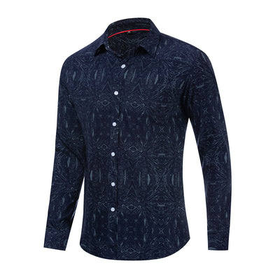 Camisa Casual de Algodón con Estampado para Hombre - Manga Larga Primavera Verano