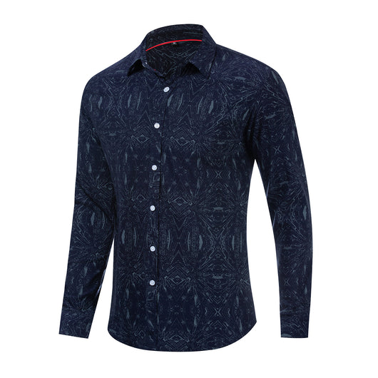 Camisa Casual de Algodón con Estampado para Hombre - Manga Larga Primavera Verano