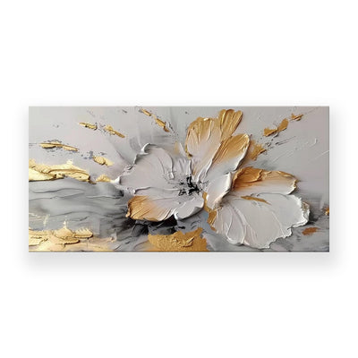 Cuadro Abstracto Moderno Flores Dorado y Blanco - Lienzo Óleo Artesanal sin Marco - Image 7