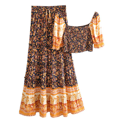 Conjunto Elegante: Blusa Estampada + Falda Midi - Image 9