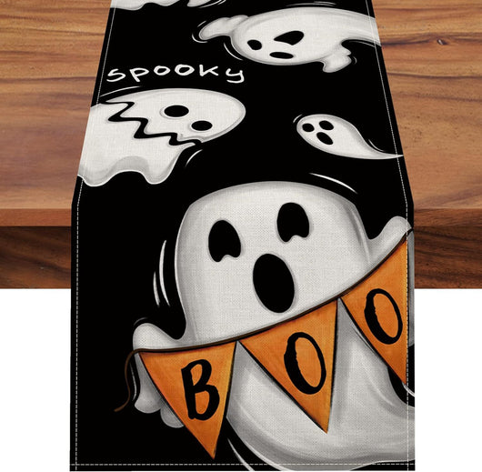 Camino de Mesa de Lino con Diseños de Halloween