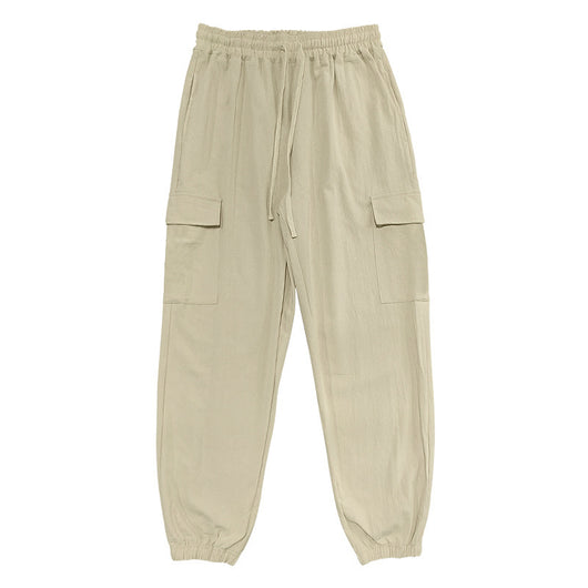 Pantalones Casuales de Algodón y Lino con Múltiples Bolsillos y Cordón Ajustable - Image 39