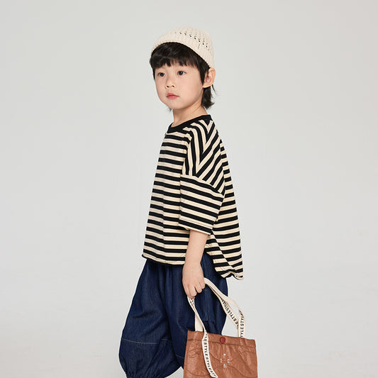 Playera Infantil de Rayas Coreana Suelta para Verano - Image 2