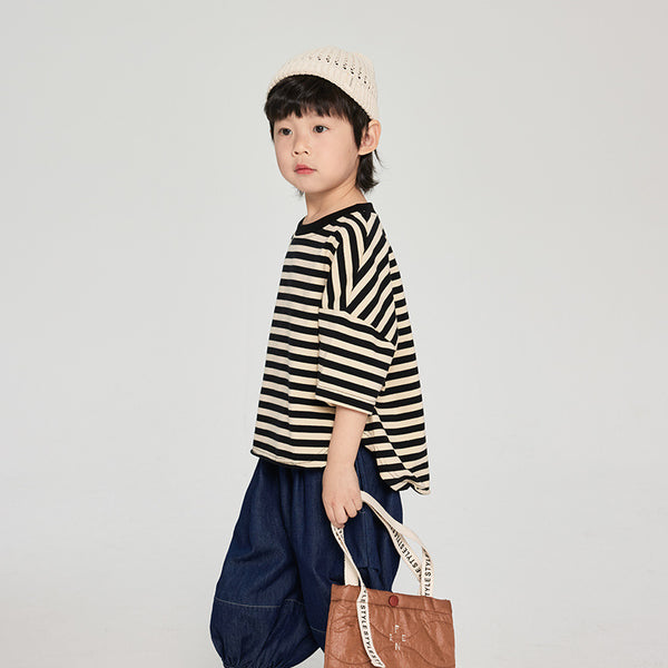 Playera Infantil de Rayas Coreana Suelta para Verano