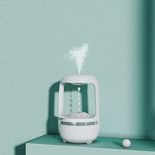 White anti-gravity water drop humidifier with a unique open-frame design and ribbed top, ideal for modern spaces. - Image 2