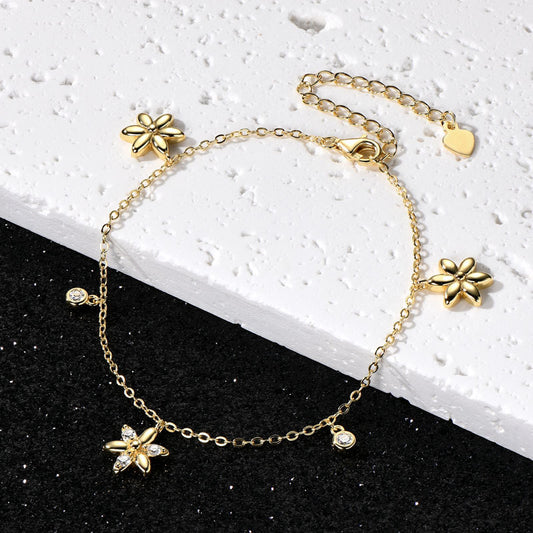 Pulsera de Plata Esterlina con Moissanita D Color y Flor Roja para Mujer