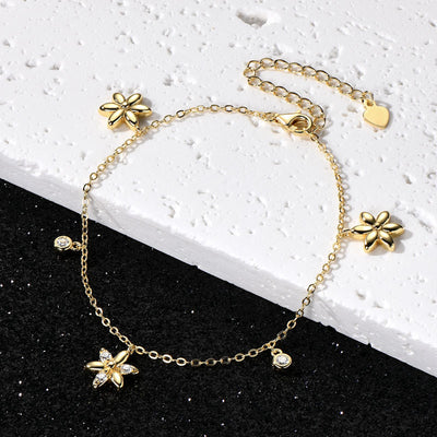 Pulsera de Plata Esterlina con Moissanita D Color y Flor Roja para Mujer