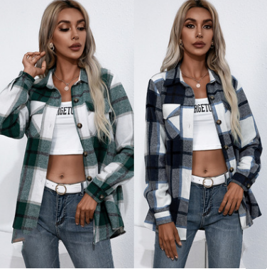 Camisa Suéter Cuadros Cashmere Grueso Holgada y Cómoda