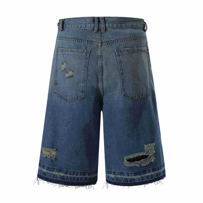 Shorts Vaquero Recto Desgastado con Roturas Retro para Hombre - Image 9