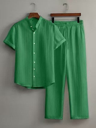 Conjunto de Camisa y Pantalón Corto Bambú Texturizado Multicolor para Hombre - Image 22