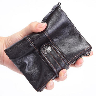 Billetera de Cuero Genuino con Cierre y Hebilla Retro para Hombre