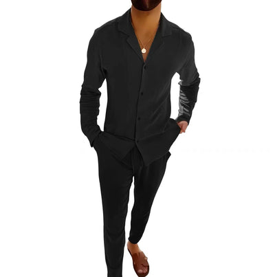 Traje Casual de Manga Larga con Solapa - Camisa y Pantalón Slim Fit para Hombre - Image 6