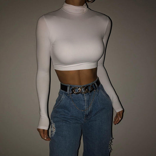 Camiseta Crop Top Ajustada de Color Liso para Mujer - Image 3