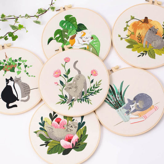 Kit Completo de Bordado Gato - Material DIY para Principiantes