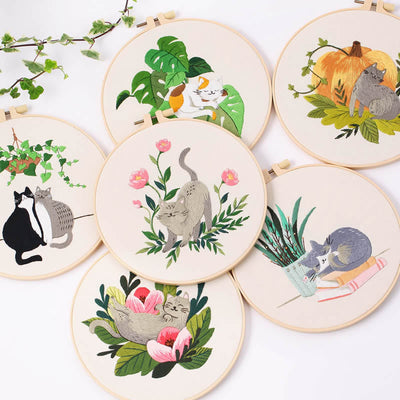 Kit Completo de Bordado Gato - Material DIY para Principiantes