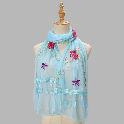 Pañuelo Floral Doble Capa con Bordado y Flecos para Mujer - Image 14