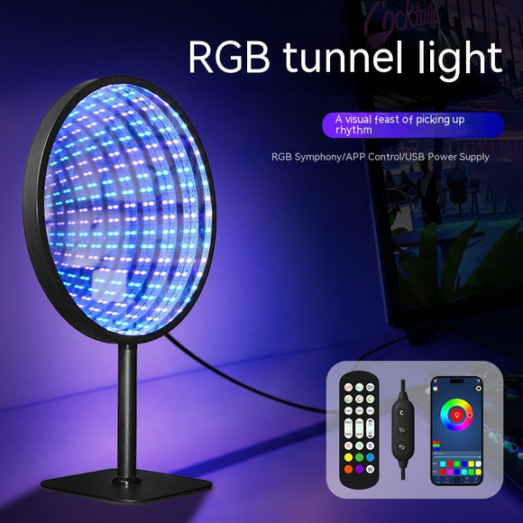 Espejo LED Multicolor con Efecto Túnel 3D y Luz Ambiental