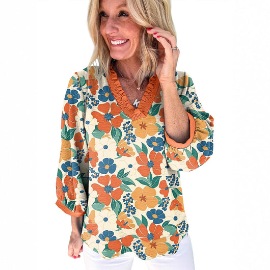 Blusa Casual Escote V Estampado Floral - Image 5