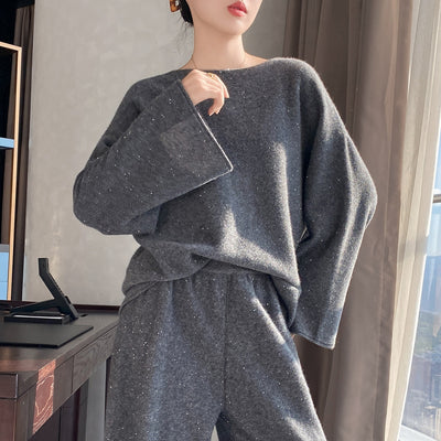 Conjunto de Dos Piezas: Suéter Cuello Alto Elegante con Pantalón Grueso