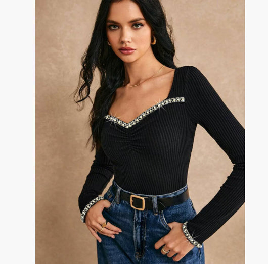 Blusa Base Layer Ajustada con Strass para Mujer - Image 9