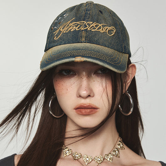 Gorra de Béisbol Retro Denim con Diamantes Bordados y Protección Solar - Image 10