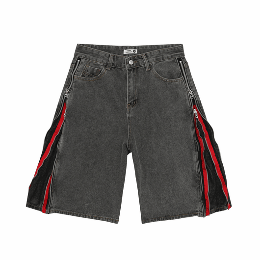 Shorts Vaquero Retro Negro y Rojo con Doble Cierre Lavado Vintage - Image 7