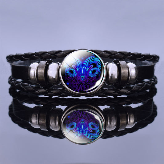 Pulsera de Pareja Constelaciones Luminosas - Cuero Negro - Image 2