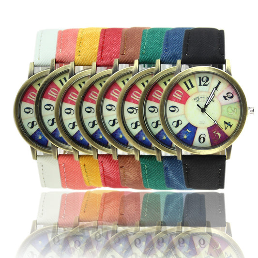 Reloj Denim Vintage Americano con Diseño Graffiti Harajuku