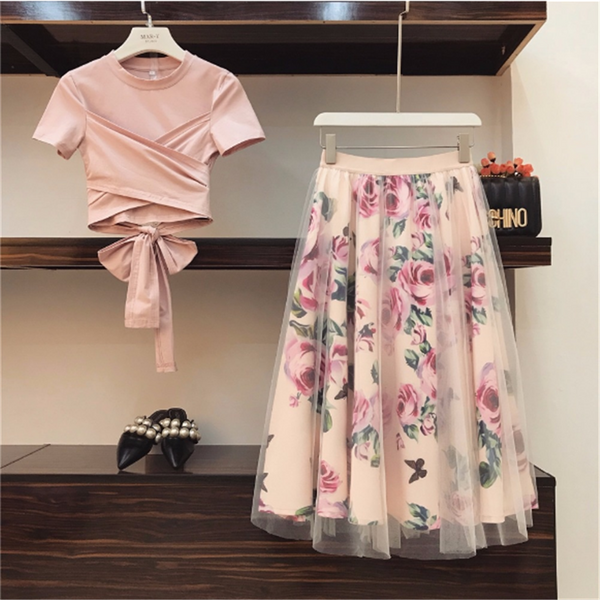Falda Midi de Malla Estampada Estilo Coreano