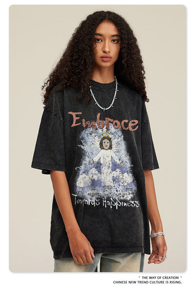 Camiseta Retro Suelta Estampada Manga Corta para Hombre - Image 13