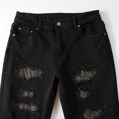 Jeans Slim Negros Elásticos con Detalles de Diamantes - Image 22