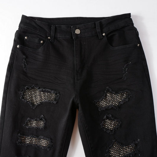 Jeans Slim Negros Elásticos con Detalles de Diamantes - Image 22