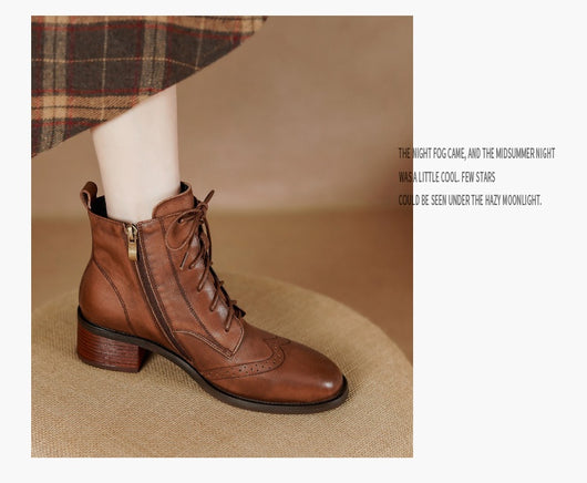 Botas Tobilleras de Cuero Estilo Retro con Cierre Lateral y Cordones - Image 15