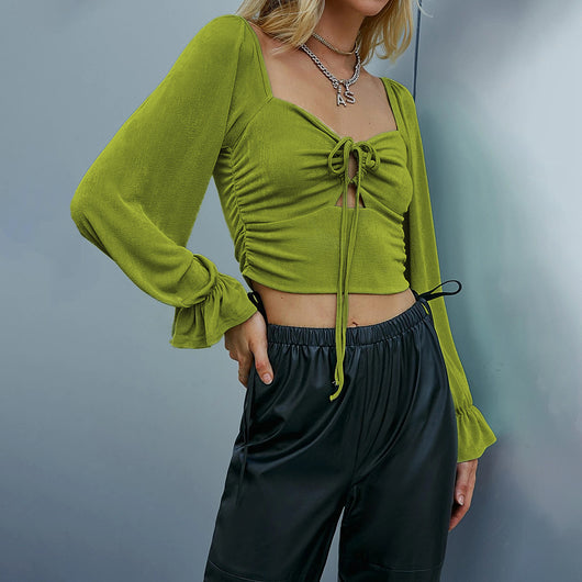 Blusa Crop Top con Mangas Abullonadas y Detalles Calados - Image 4