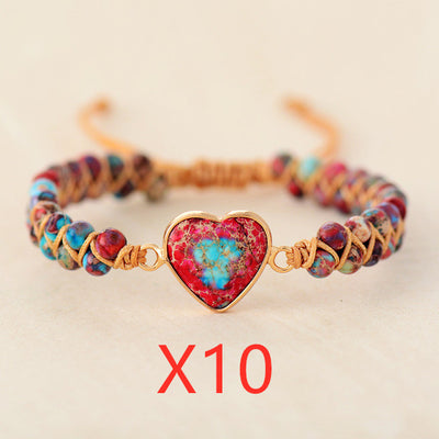 Pulsera de Piedra Emperador Rojo con Corazón de Durazno - Brazalete Trenzado de Amor - Image 14