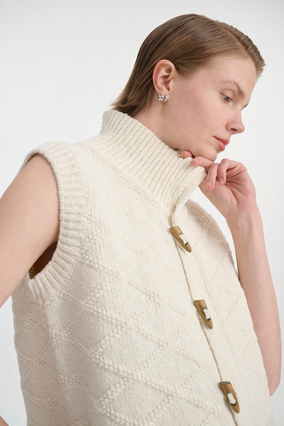 Chaleco Cardigan Tejido de Algodón con Textura Diamante - Image 4