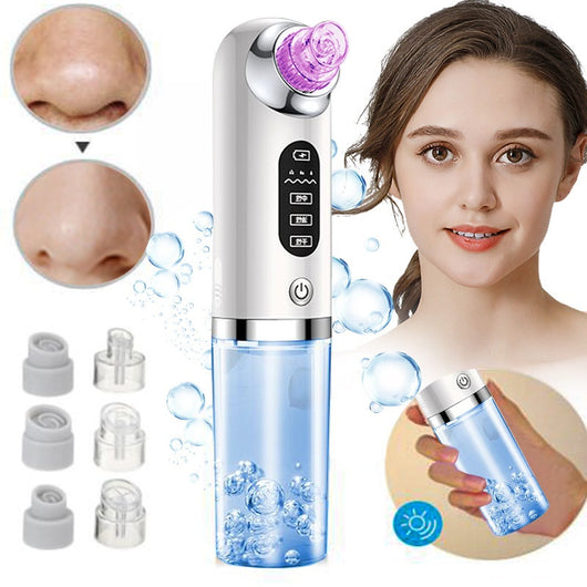 White and silver electric blackhead remover with clear water tank, purple suction head, and multiple probes. - Image 7