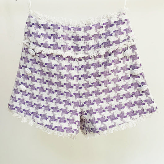 Shorts de Tweed Pata de Gallo Brillantes con Flecos - Image 11