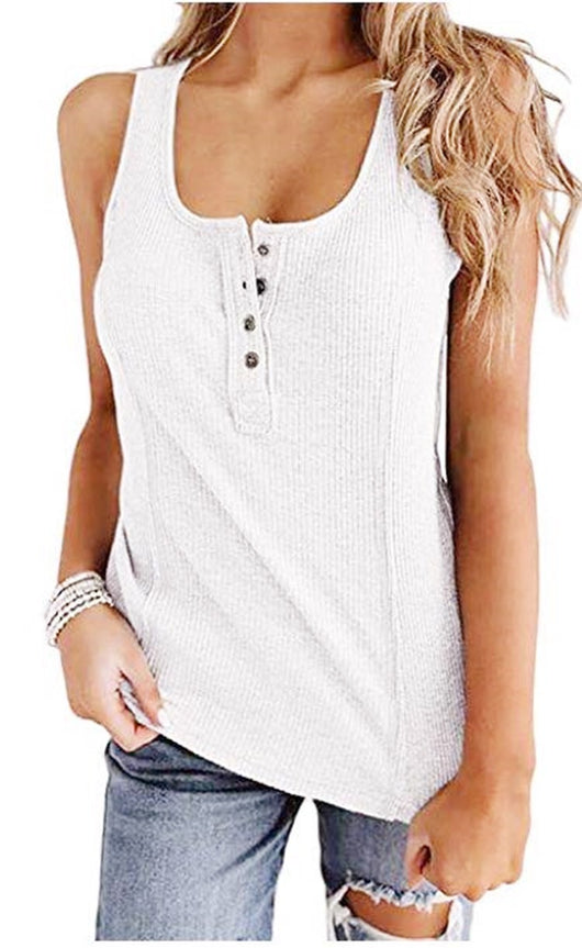 Chaleco Camiseta Mujer Sin Mangas Botones Colores Sólidos - Estilo Europeo