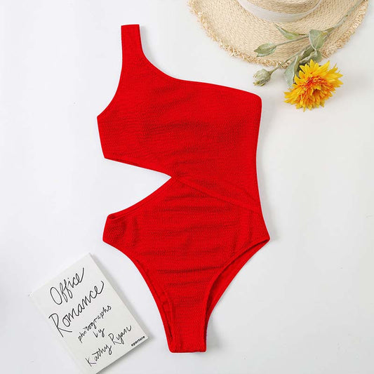 Traje de Baño Mujer Una Pieza Hombro Descubierto Color Sólido