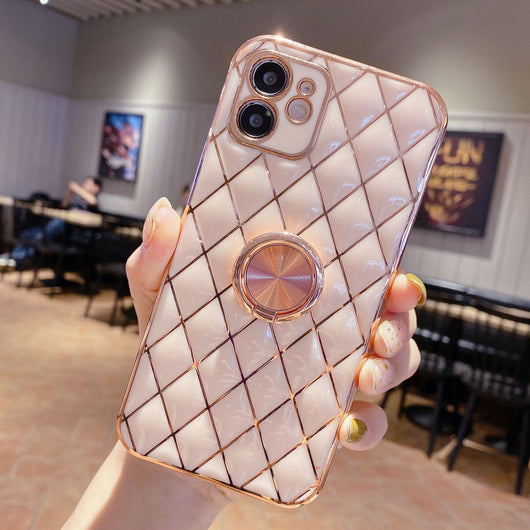 Funda para Teléfono con Anillo Soporte de Piel de Cordero y Acabado Electrochapado - Image 6