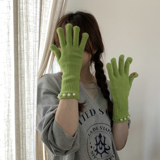 Guantes Tejidos Cálidos con Perlas en Colores Sólidos - Image 16